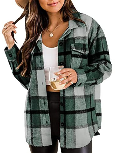 Shacket Femme Veste Chemise À Carreaux Écossaise Flanelle Boutonnée Classique Décontractée Classe Tartan Flannel Carreau Large Chemisier Vert XXL