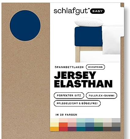 Schlafgut Easy Jersey Elasthan Boxspring Spannbettlaken 140x200 bis 160x220 Blue Deep, Spannbetttuch aus superweicher Baumwolle mit Elasthan