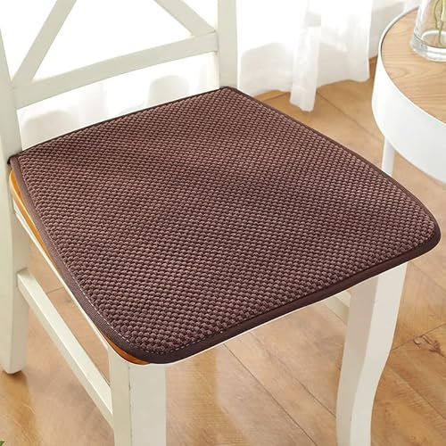 Reine Farbe Stuhlkissen Sitzkissen mit Haltebändern, Cord Sitzauflage für Innen, Anti-Rutsch, Keine Füllung, D Form Dicke 1cm,Braun,45x43cm