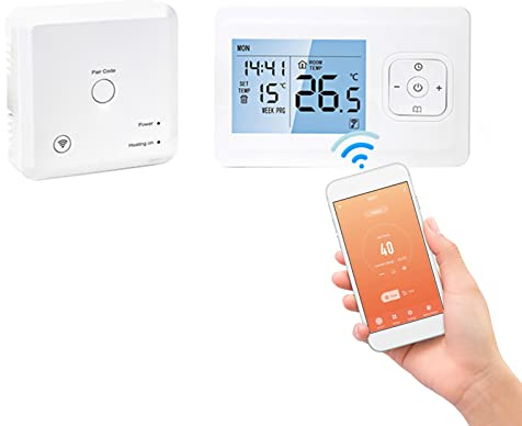 Kavolet Termostato intelligente Wi-Fi per riscaldamento a gas, termostato programmabile senza fili con ricevitore RF, app e controllo vocale, compatibile con Alexa Google Assistant, tavolo o montaggio