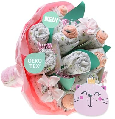 Windeltorte ® Strauß Bukett Rosa Mädchen [BLUMENSTRAUSS] - Geschenk zur Geburt - Babyparty - Pullerparty - Baby Geschenk - Windeln - Jetzt Torte kaufen
