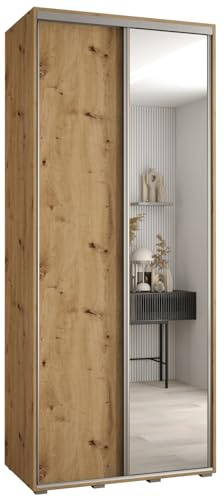 Kleiderschrank mit Spiegel Davos 3 Garderobenschrank - Schrank Schlafzimmer - Mehrzweckschrank 2 Schiebetüren - Regalen - Flur Möbel - Kleiderstange Schrank - Allzweckschrank - closet - Gaderobe