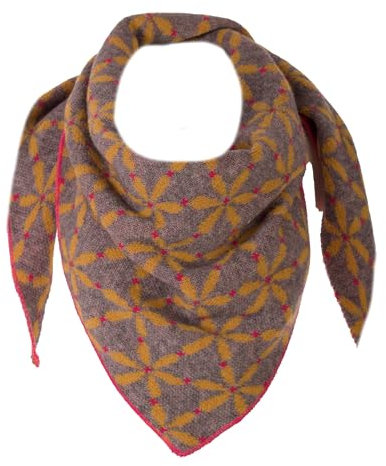 stylx Damen Schal XXL Dreieck mit Blumenmuster 3-Eck Schneeflocke Warm Weich Strickschal Karo Winterschal Herbstschal Wolleschal Frauen Deckenschal Halstuch Scarf Poncho Cape (gelb/dunkelgrau)