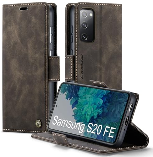 XYGLOW Handyhülle für Samsung Galaxy S20 FE Hülle Klappbar Premium PU Lederhülle Klapphülle【RFID Schutz】 Kartenfach Standfunktion Schutzhülle für Samsung S20 FE 4G/5G Flip Case Wallet Tasche, Kaffee