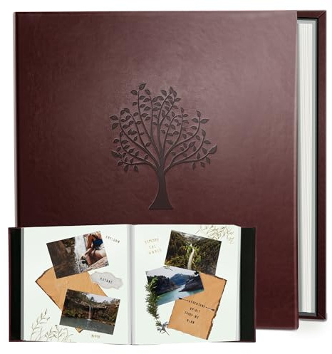 Rdylymx Large Photo Album Self Adhesive Scrapbook Album for 5x3 6x4 7x5 10x8 Pictures,40 Pages Leather Cover DIY Photo Book,Ideal Gifts for Family Travel Wedding Baby Brown