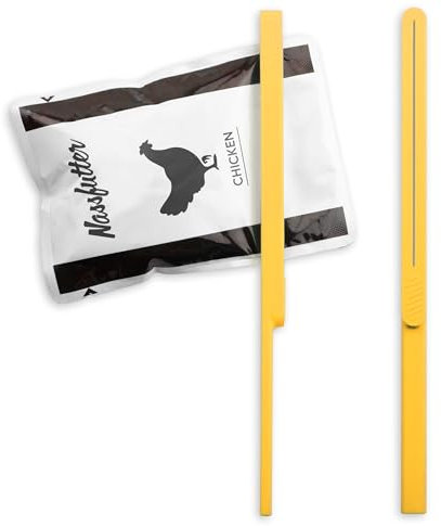 2 Stück - Tütenquetscher | Abstreifer / Ausquetscher für Nassfutter Beutel | Mandarinengelb | Spülmaschinenfeste Entleerungshilfe für Nassfutter in Sauce oder Gelee | Restloses entleeren der Beutel