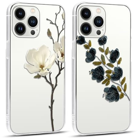 Foonary 2 pezzi Trasparente Cover per Apple iPhone 13 Pro Max 6,7, Custodia Aesthetic Fiori Floral Motive Design, Silicone Protezione Phone Case per iPhone 13 Pro Max,Fiore15