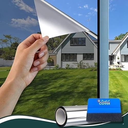 Perfect Cover Film fenetre Anti Regard, Film Adhesif Effet Miroir sans Tain pour Vitre Papier Anti Chaleur Feuille Miroir Occultant à Sens Unique Anti UV, pour Bureau Cuisine Maison (30x200)