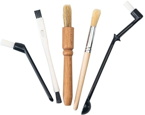 5pcs Wooden Handle Coffee Brush Set - Soft Bristles, Includes Spoon, Cleans Machines & Grinders