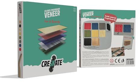CRESKATE Colored Fingerboard Veneer – Set für 6 Boards, 125×125 mm farbiges Echtholzfurnier + Griptape – Made & Engineered in Germany