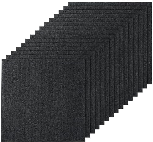 VEVOR SS-FTDT022-2424-15 Peel and Stick x 24” Squares Self Adhesive Floor, Soft Padded Carpet Tiles, Easy Install DIY for Bedroom Living Room Indoor Outdoor (15Tiles, Carbon Black)