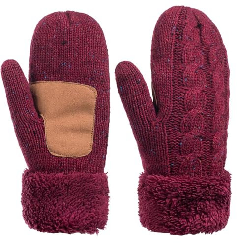 Copcape Fäustlinge Handschuhe Damen Winter Warm,Thermo Handschuhe Damen Strick Merinowolle, Zopfmuster Warm mit Dickem Thermo-Fleece, Handschuhe Damen Touchscreen Finger Rutschfest