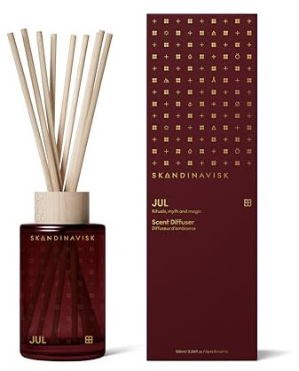 Skandinavisk Jul 'Weihnachten' Duftstäbchen Diffuser mit 8 Stäbchen, Hält 3+ Monate, Duftnoten: Gebackener Lebkuchen, winterliche Nelken und gewürzte Orangen, 100 ml