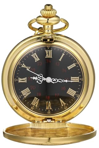 Retro Quarz Taschenuhr Mit Kette - Vintage Römische Ziffern Skala, Klassische Herren-Taschenuhr, Unisex (Gold)