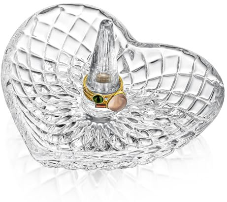 H&D HYALINE & DORA Clear Heart Shaped Crystal Jewelry Holder Decorative Glass Ring Dish Crystal Jewellery Tower Gifts for Women