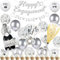 Silver Engagement Party Decorations Banner - 37Pcs Glitter Happy Engagement She Said Yes Banners Cupcake Toppers Diamond Ring Wine Glass Bottle Foil Balloons for Proposal Party Supplies
