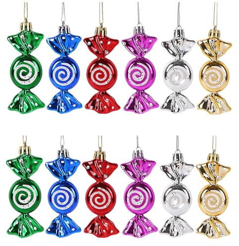 DAHI 12 Pz Decorazioni Caramelle Albero di Natale, con Glitter, Bastoncini di Zucchero Natalizi, in Plastica, Ciondoli per albero di Natale (colore)