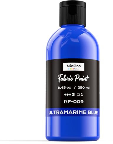 Nicpro Pintura azul para tela, 8.4 onzas (250 ml), pintura permanente para tapicería de muebles, pintura textil suave y no tóxica para manualidades, camisetas, zapatos, jeans, lona para niños y