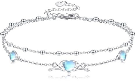 DAYLINLOVE Mondstein Armband 925 Sterling Silber Keltische Knoten Armbänder Mondstein Double Layer Kette Keltischer Schmuck Geschenke für Frauen Mom Freunde