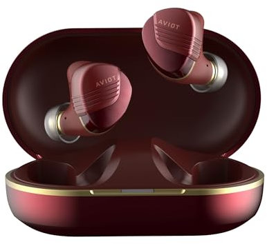 AVIOT TE-W1 Wireless Earbuds, Sound Koaxial 3D System, Adaptive Hybrid Noise Cancelling, High Resolution Audio, LDAC Technologie, Bis zu 50 Stunden Wiedergabe, IPX4 Wasserbeständigkeit (Dunkelrot)