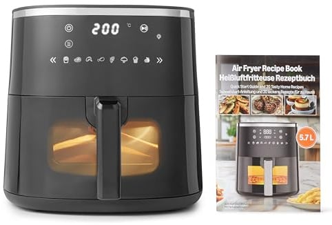 Amazon Basics 5.7L Air Fryer with Easy View Window, 8 Preset Menus, 1750W, Black