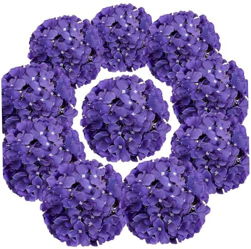 CAKEEYUM Hortensia Fleurs artificielles 10pcs 13 Pouces de Long Tige Fausse hortensias Hortensia réaliste Hortengea Fausse Fleurs d' pour la décoration, Le Mariage, l'engagement, la Maison Violette