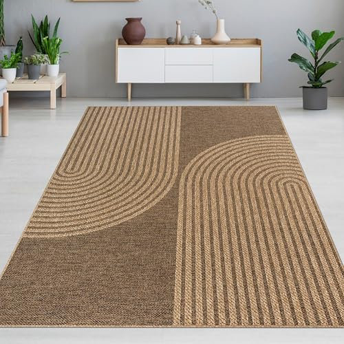 CARPETIA Teppich Gästezimmer Balkon Wohnzimmerteppich innen außen pflegeleicht mit elegantem Bogenmuster beige & braun 140 x 200 cm