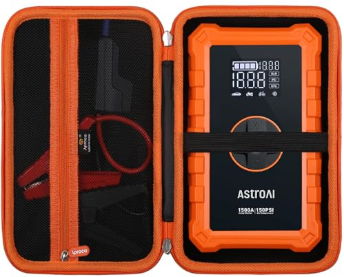 Case for AstroAI S8 Air Jump Starter -Black+Orange Zipper (Case Only) | Carrying Case, Hard EVA Bag, Zippered Mesh Pocket Stores All Accessories of the Jump Starter