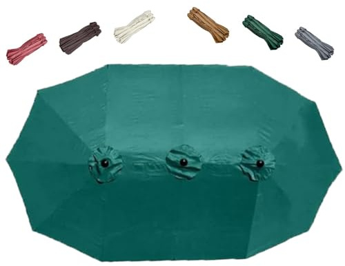 ZIUSFAC Terrassenschirm Ersatz Abdeckung Doppelsonnenschirm Ersatzbezug 460cm Ersatz-Sonnenschirm Stoff 12 Streben Marktschirm Ersatzdach UV Schutz(Dark Green)