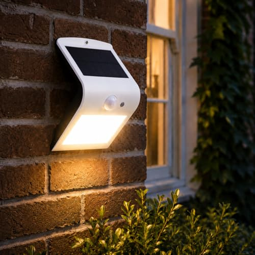 Chapman Muirfield 1.5W PIR LED Solar Security Light, IP65 Waterproof Garden Wall Lights with Motion Sensor, 4000K Neutral White Solar Lights for Garden, Outside Lights & Security ( White)