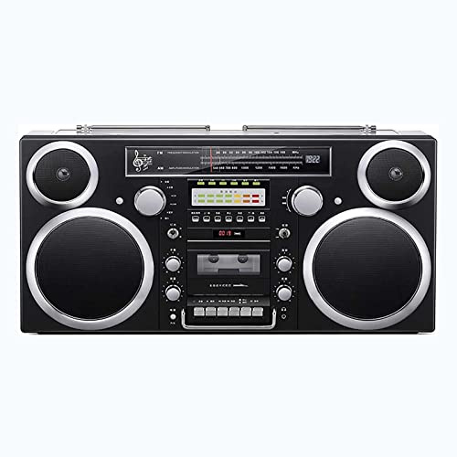 Boombox rétro sans fil avec Bluetooth 5.0, radio AM/FM, lecture SD/AUX/USB, enregistrement One-Touch pour la maison et l'extérieur