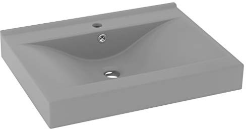 Vasque à Encastrer, Lavabo Encastré Céramique Évier Encastrable Salle de Bain avec trou de robinet Gris clair mat 60x46 cm Céramique