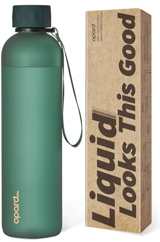 Opard Slim Pro Trinkflasche 1l, Kohlensäuregeeignete Wasserflasche mit facettiertem gummiertem Griff, BPA-freiem Plastik und auslaufsicherem Schraubverschluss für Sprudelwasser, Sport, Schule und Büro