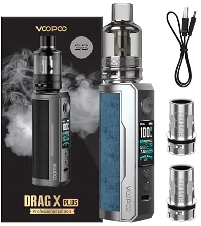 Voopoo Drag X Plus Pro Edition Vape Kit [Silver Blue] - Available in 5 colours - 2A Fast Charge, 18650 Battery (sold separately), 100W, 510 Drip - Works with TPP/PNP Tank - No Nicotine