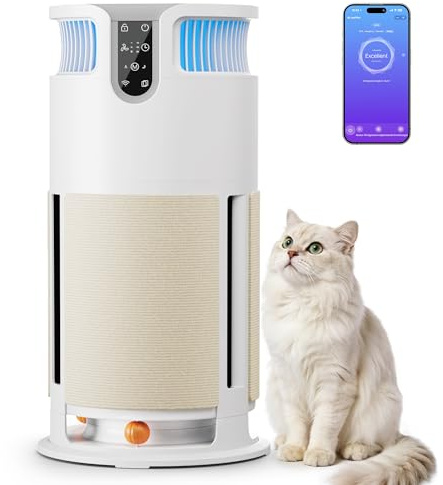 Devoko Intelligenter Luftreiniger für Haustiere, Dieser Air Purifier entfernt 99,98% Tierhaare, Staub, Pollen und Schimmel, Mit APP-Steuerung, HEPA-Filter und Zubehör ideal für Tierhaushalte