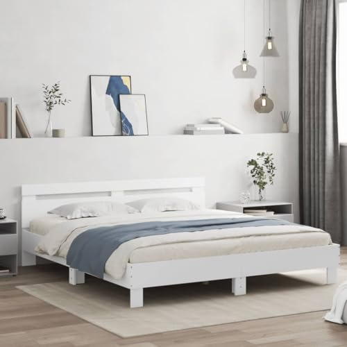 Owoxanthellate Letto matrimoniale, 200 x 200 cm, bianco, pannelli in compensato, salvaspazio