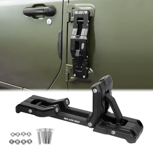 Türscharnierstufe Schwere Aluminium Legierung Fuß Pedal für 2007-2025 Jeep Wrangler JK JKU JL JLU Wrangler, Klappbare Fußrasten für Einfachen Zugang Zum Dach (Schwarz)