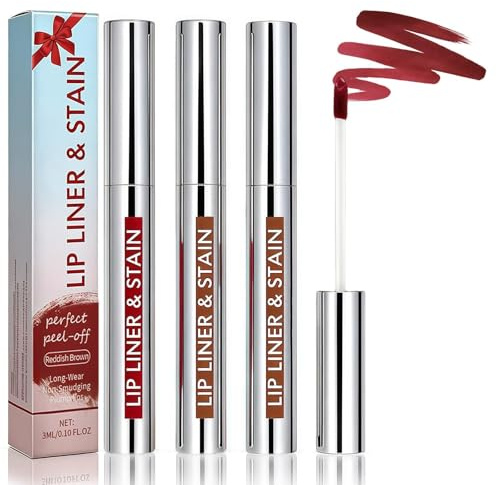 3 Stück Peel-Off Lippenliner Set – Langanhaltender, Wasserdichter Lipliner mit Hoher Pigmentierung, Präzises Auftragen für Alltag und Party (Kakao, Rotbraun, Nude)