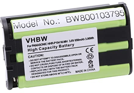 vhbw Akku kompatibel mit Panasonic KX-TW201, KX-TW211 schnurlos Festnetz Telefon (850mAh, 3,6V, NiMH)