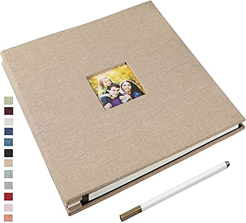 Yopih Album Fotos Autoadhesivo 33x32 CM Album de Fotos Para Pegar y Escribir Funda de Lino Scrapbook Regalo Bebé Cumpleanos Recuerdos Boda Aniversario Familiares con un Bolígrafo Metálico