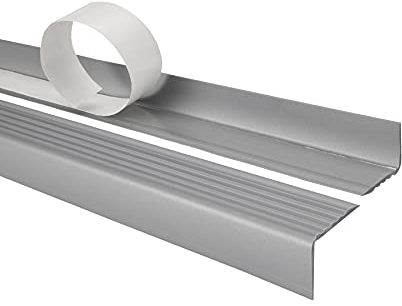 Quest Treppenkantenprofil Selbstklebend 40x25mm – Antirutsch Treppenkantenschutz aus Kunststoff PVC – Silber, 130cm