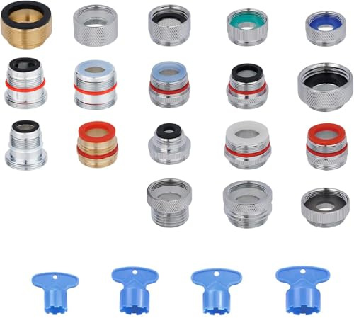 15pcs Faucet Adapter Kit, Brass Faucet Aerator Adapter Set Male Female Kitchen Faucet Adapter Converter to Faucet Aerator, Garden Hose, Standard Hose in RV, Apply on Both Removable and Cache Aerator