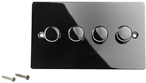 Volex 4 Gang Light Dimmer Flush/Angled Switches Socket Toggles (Black Nickel Flush)