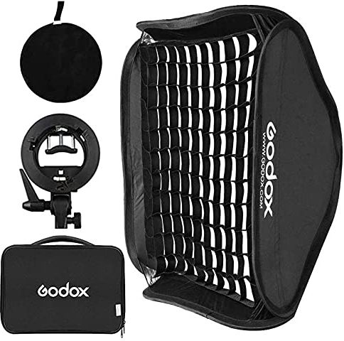 Godox Softbox 80 x 80 cm Mit Gitter und S-Typ Blitzhalterung - Bowens Halterung für Studioblitz Blitzgerät Fotografie (SFGV8080)