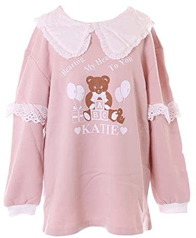 Kawaii-Story TS-327 Pull à col de chemisier Motif ours en peluche Rose pastel