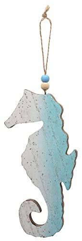 Seepferdchen Dekofigur Holz Türkis Weiß Pailletten Hängedeko Maritime Deko 18cm