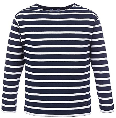 modAS Bretonisches Shirt für Kinder - Longsleeve Pullover Langarm Shirt mit Streifen Mädchen Jungen aus Baumwolle in Weiß/Blau Größe 152