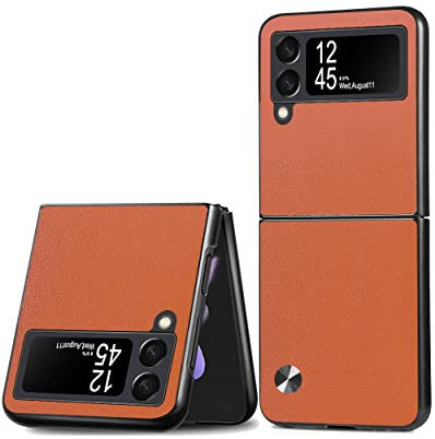 Puxssul for Samsung Galaxy Z Flip 3 Case, Soft TPU artificial Leather Case,Extremely Light Ultra-Light Camera Protection Leather Cover Case for Samsung Galaxy Z Flip 3 5G (Orange)