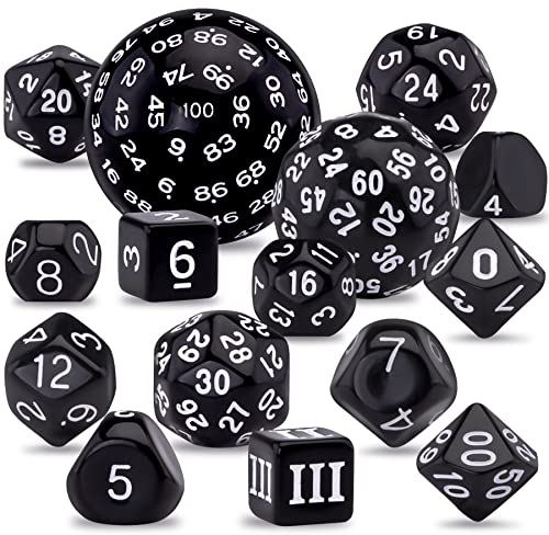 SIQUK 15 Pezzi Poliedrici Dadi D3-D100 Dadi da Gioco Dadi D&D per Dungeons Dragons RPG MTG, Nero e Bianco