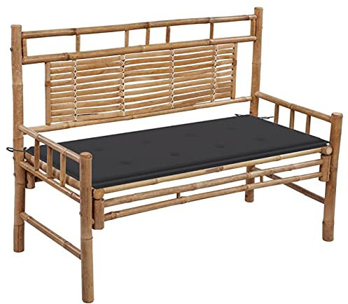 Mogou Gartenbank mit Auflage, Terrassenmöbel, Wetterfeste Bank, Garten Banken, Deko Bank,Outdoor Bank, Gartenmöbel, Sitzbänke, Parkbank, Friesenbank, 120 cm Bambus